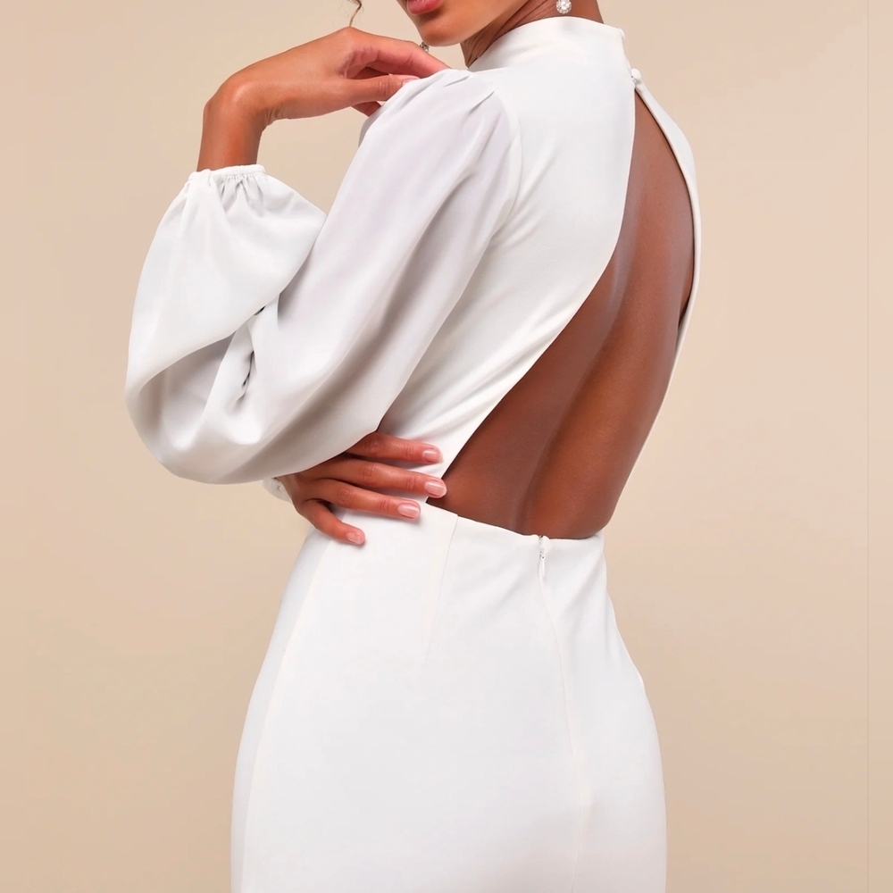 Lulus Exceptionally Flirty White Long Sleeve Backless Mini Dress, Size Small - Picture 5 of 10